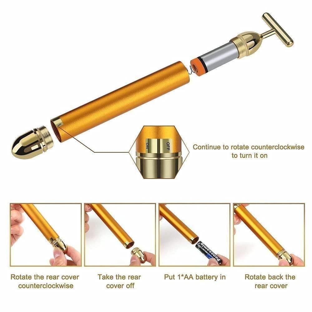 TECH AFFORD | 24K Gold Energy Beauty Bar Electric Facial Massage Roller